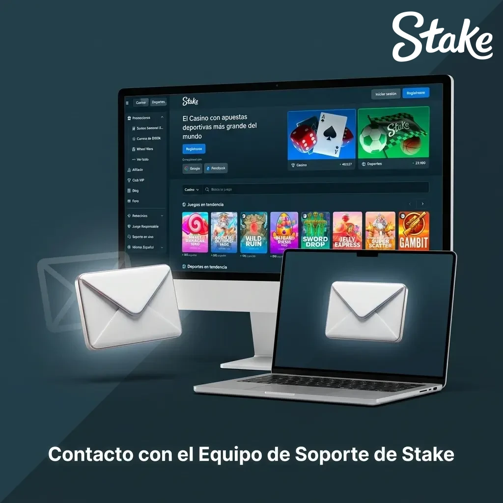 Equipo de soporte de Stake: chat en vivo, correo, centro de ayuda y redes sociales para resolver problemas