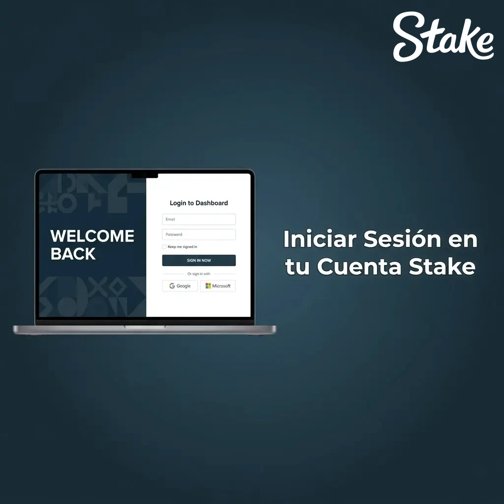Pantalla de inicio de sesión en cuenta Stake con campos de correo electrónico y contraseña para acceder al panel