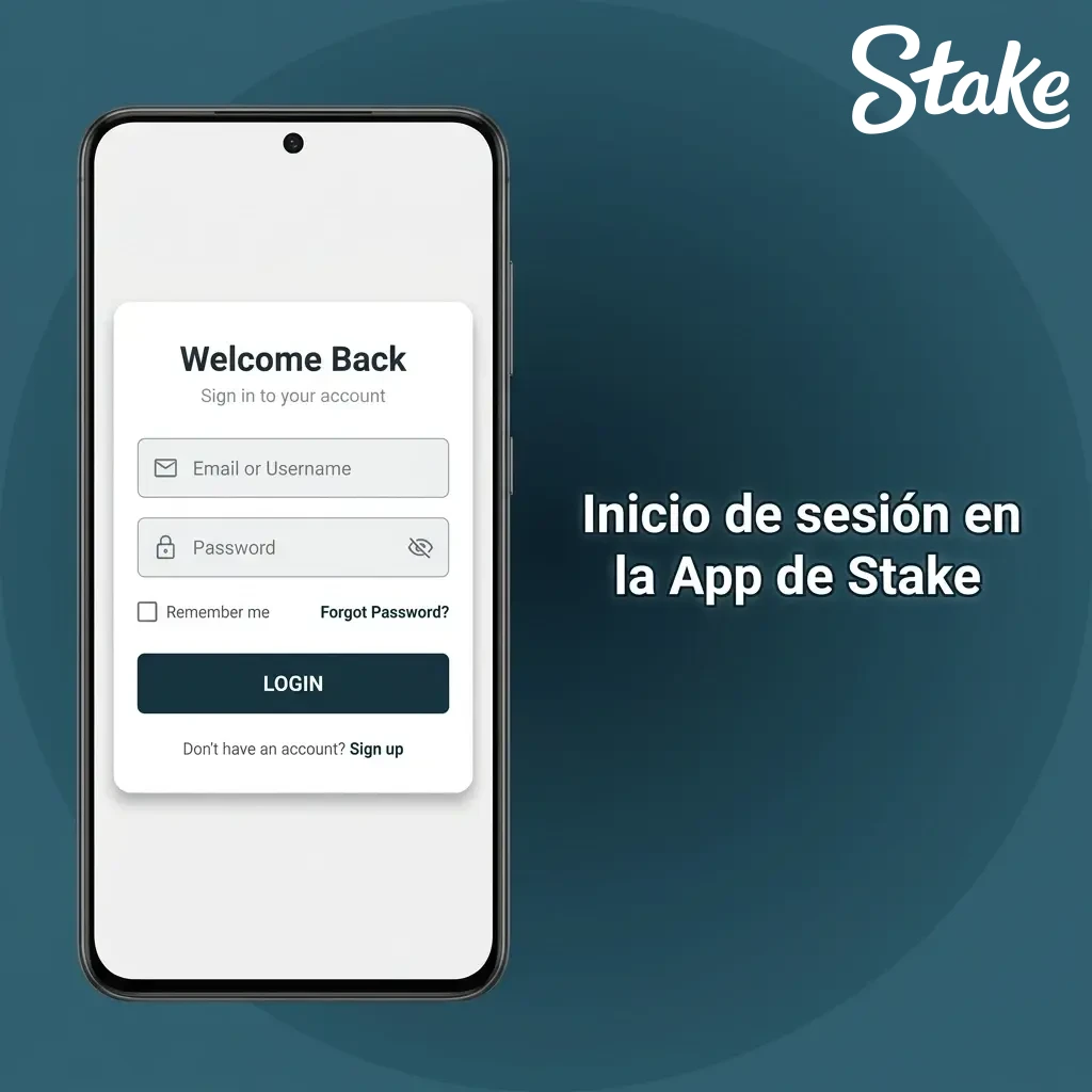 Pantalla de inicio de sesión en la app de Stake con formulario de acceso seguro y autenticación 2FA en México