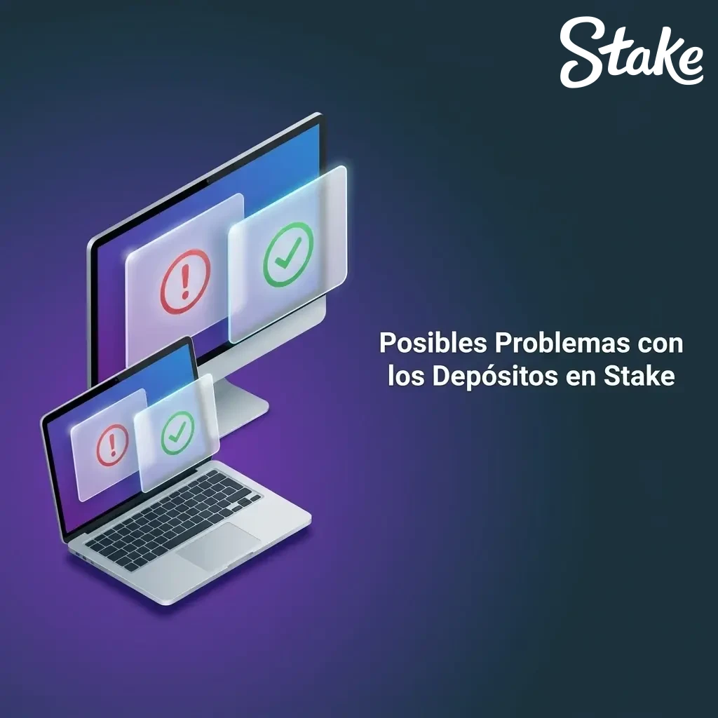 Problemas comunes con depósitos en Stake: fondos no acreditados, red incorrecta, montos mínimos y cuenta sin verificar.