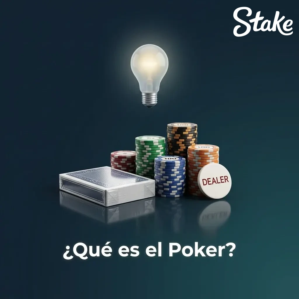 Jugador de poker en casino online Stake con cartas y fichas, variantes Texas Hold'em y Video Poker disponibles