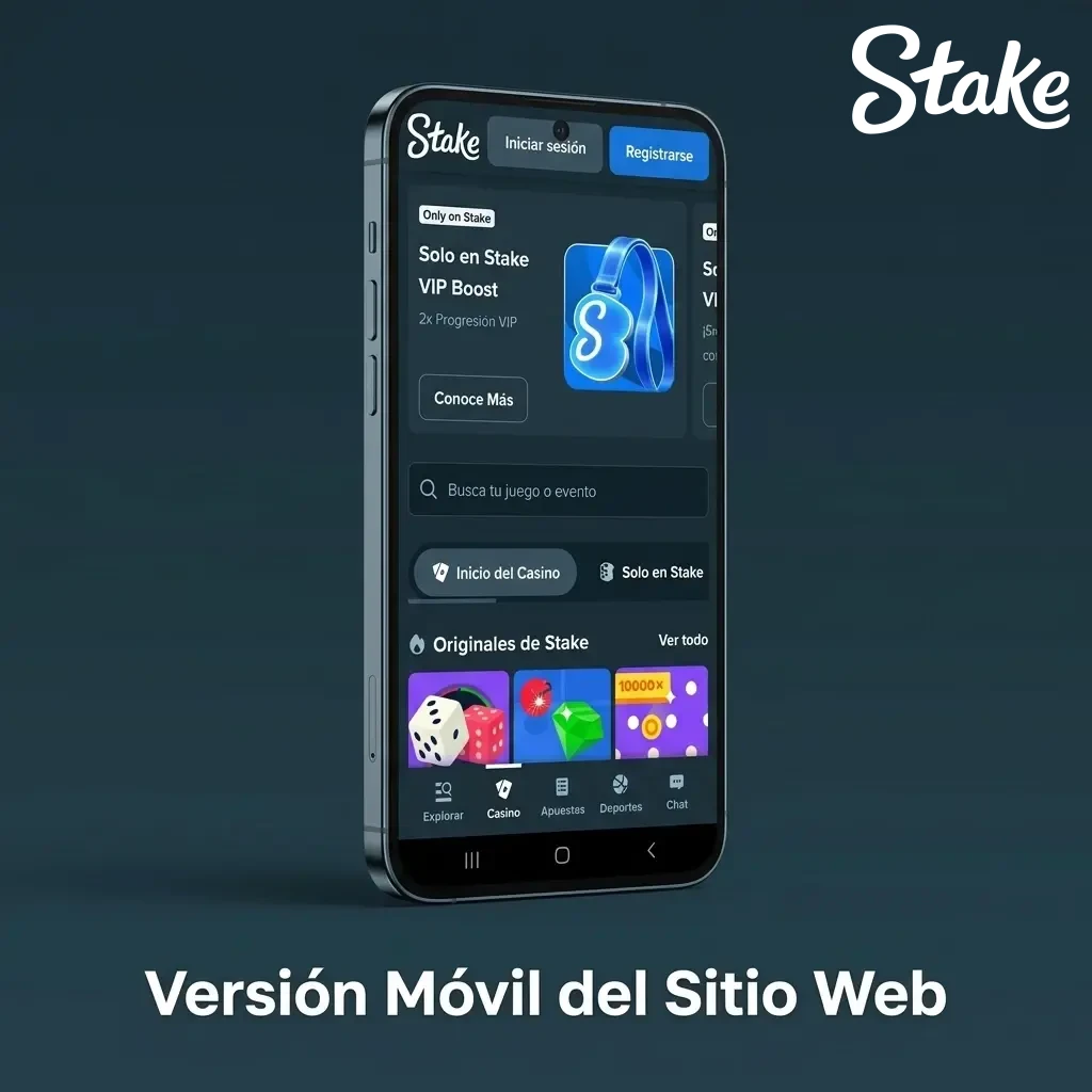 Versión móvil de Stake Casino accesible desde cualquier navegador sin instalación, compatible con smartphones y tablets