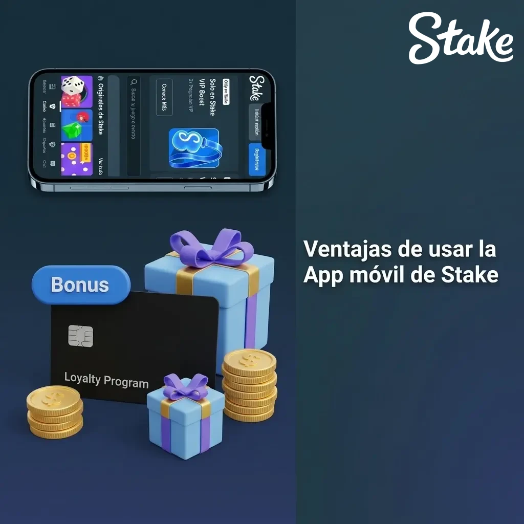 App móvil de Stake con ventajas de acceso, seguridad y navegación táctil optimizada para usuarios en México