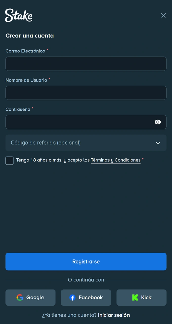Completa un sencillo registro para empezar a disfrutar del Poker en casino Stake.